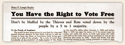 Huey Long circular, 'You Have the Right to Vote Free'