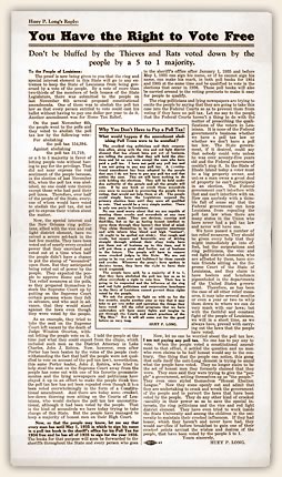 Huey Long circular, 'You Have the Right to Vote Free'