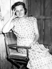 'This is Mrs. Berry Hall.  For 10 years she worked at the factory in Roseland and made 10 cents an hour.  Now she is married, unable to work, and supported by a husband who makes only a few cents more than she did.'